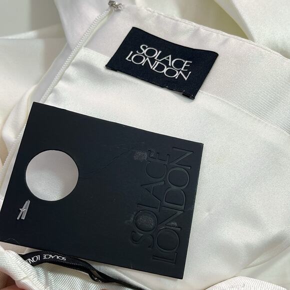 Solace London Milena Strapless Ruched Draped Ruffle White Maxi Dress Size 6 - Picture 12 of 13